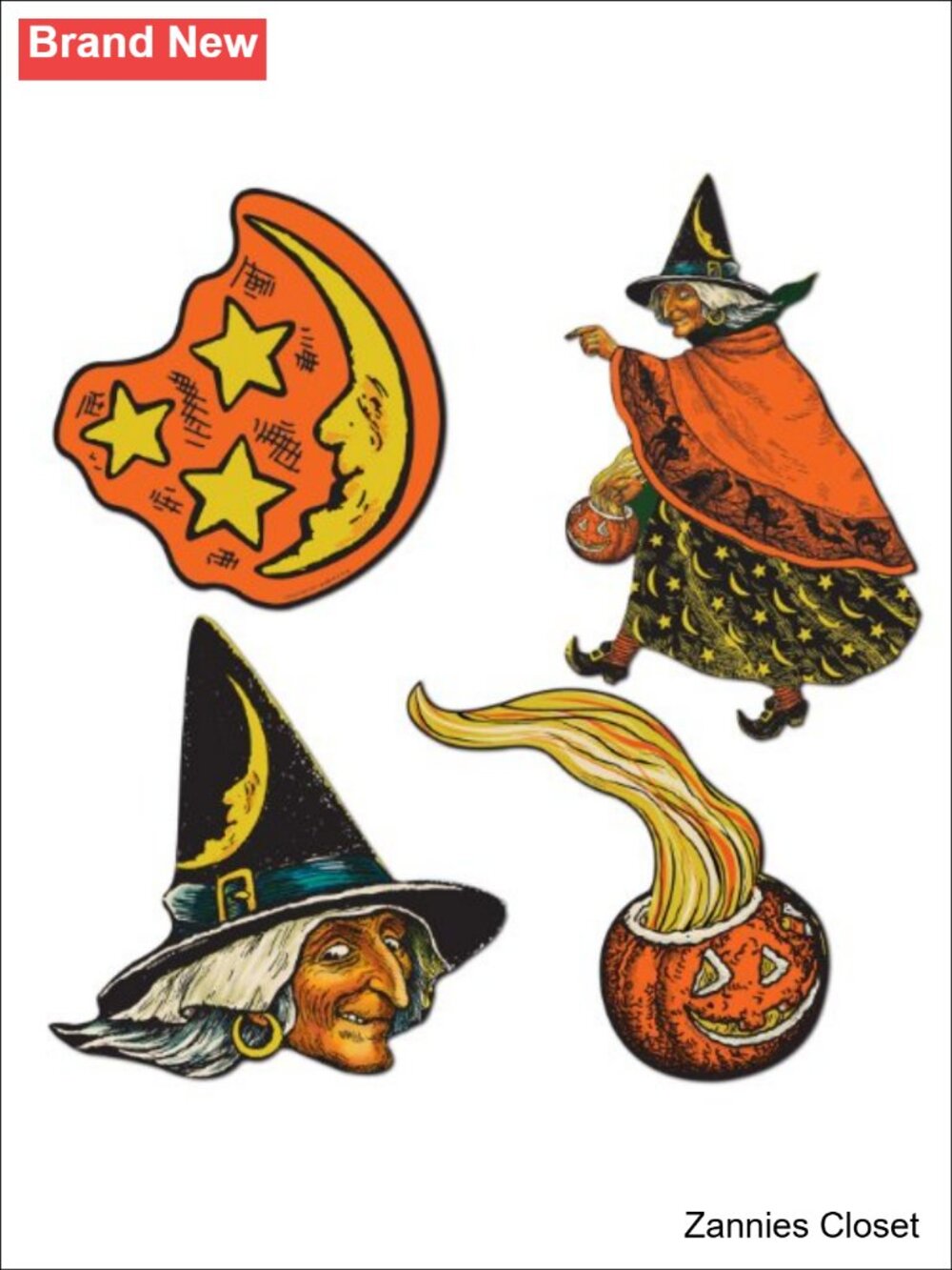 👻 Beistle Vintage Halloween Cutouts 4 Count Retro Witches Moons Wall Window